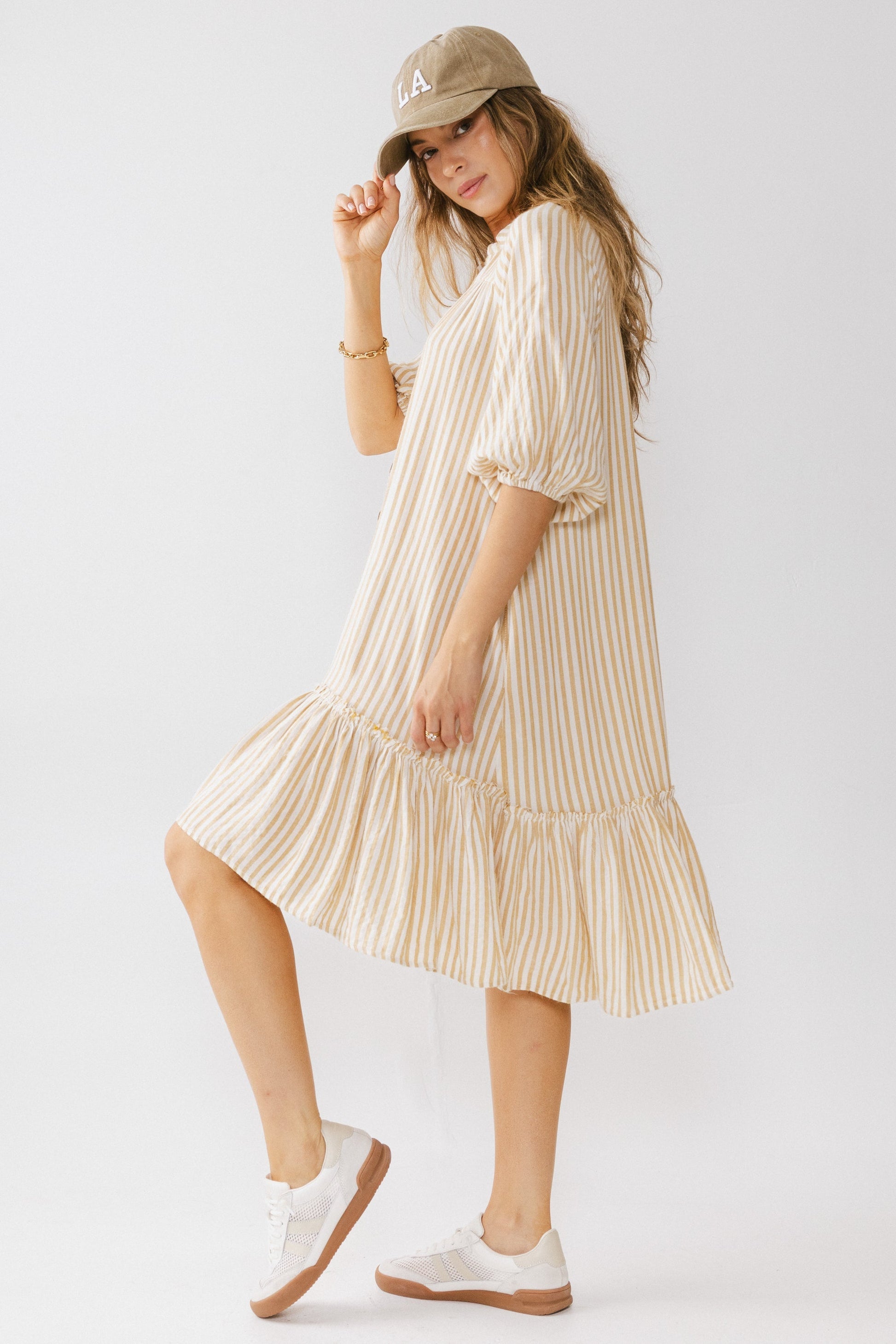 Theo Striped Midi Dress in Mustard - FINAL SALE