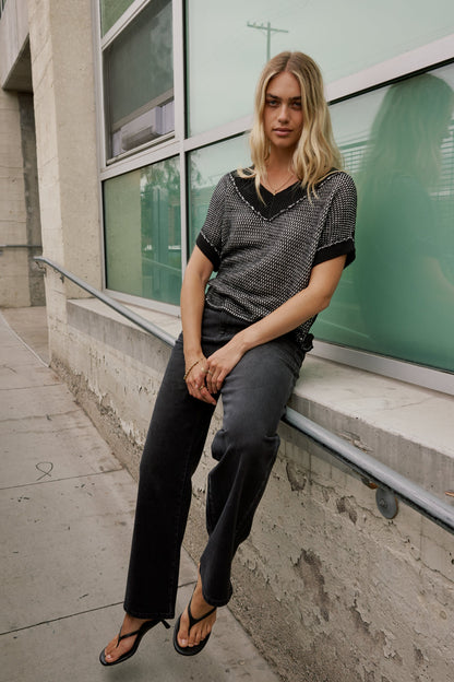 Saige Contrast Sweater in Black - FINAL SALE