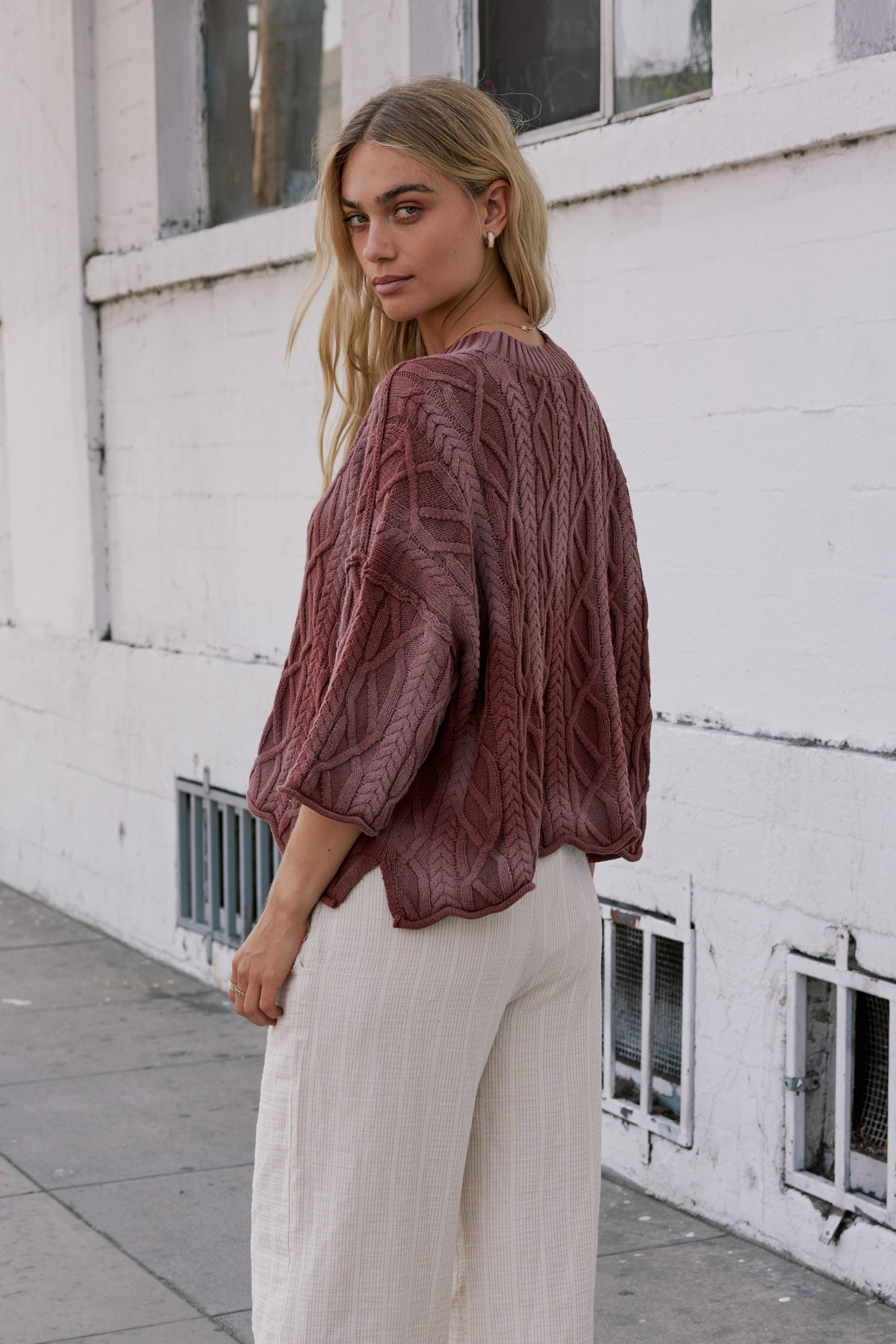 Raegan Cable Knit Sweater in Burgundy - FINAL SALE
