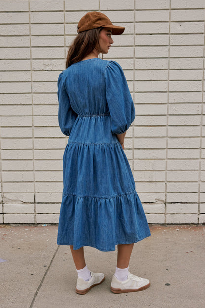 Nadia Midi Dress in Light Wash - FINAL SALE
