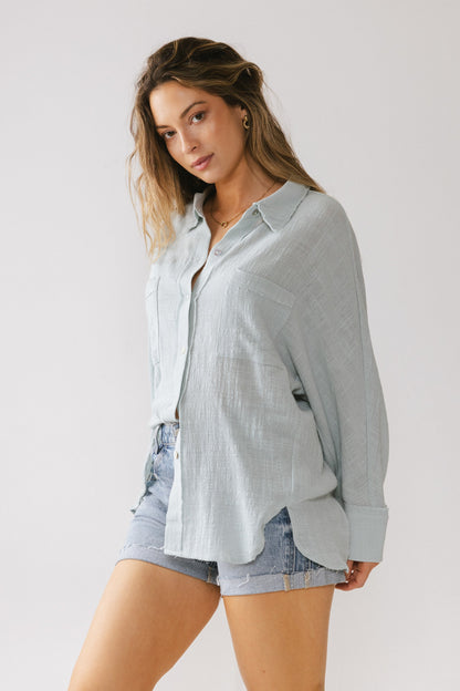 Lucie Linen Button Up in Blue - FINAL SALE