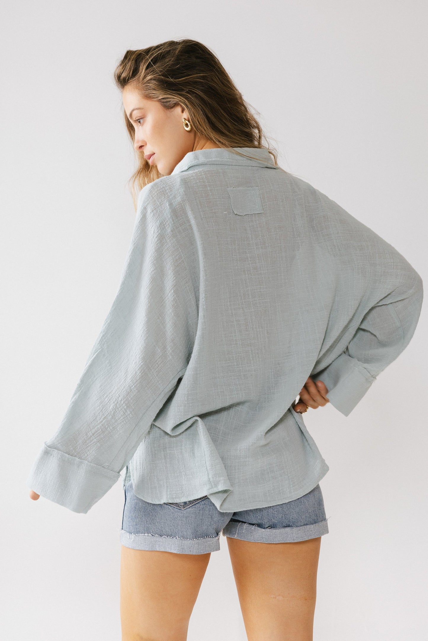 Lucie Linen Button Up in Blue - FINAL SALE