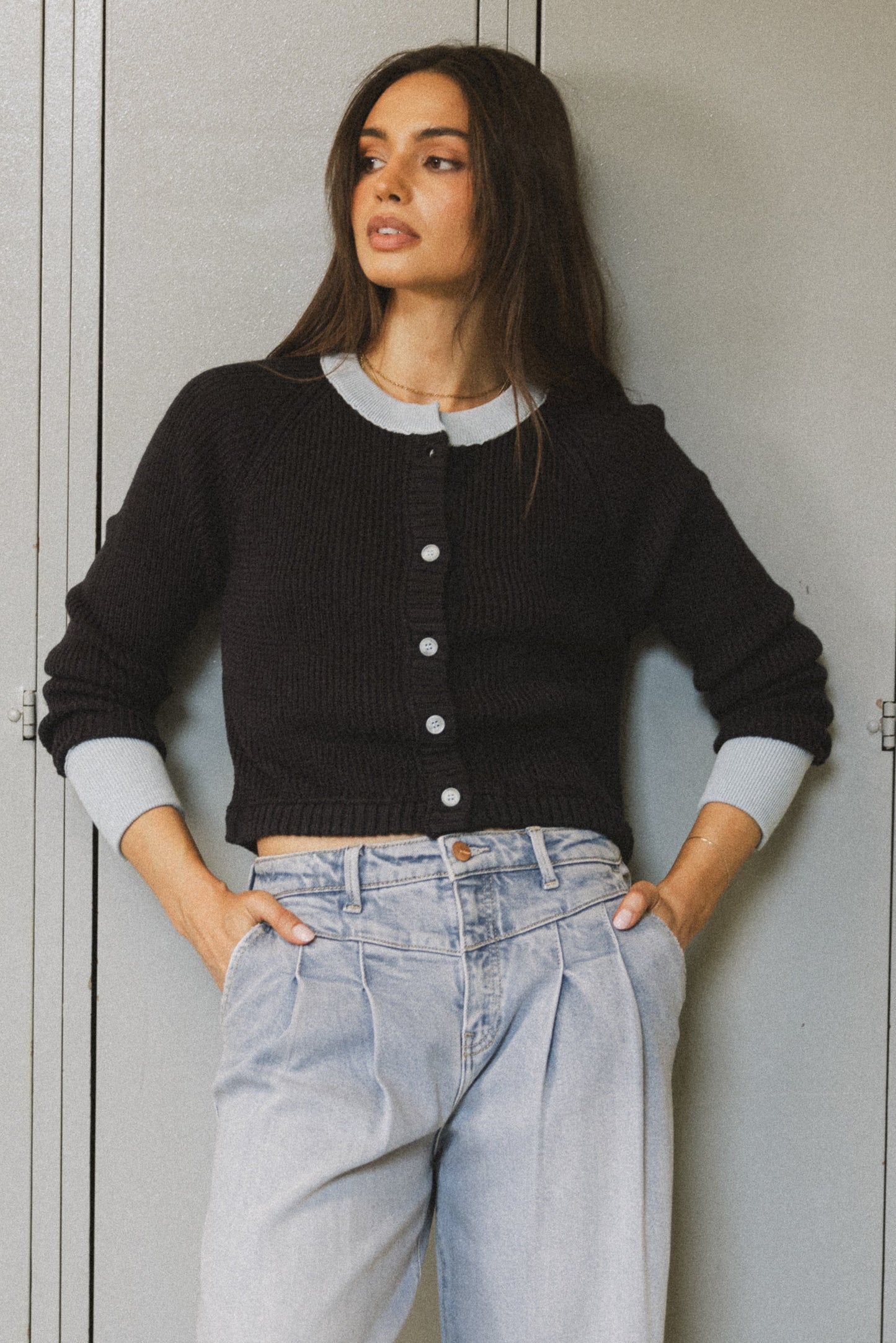 Ella Contrast Cardigan in Navy - FINAL SALE