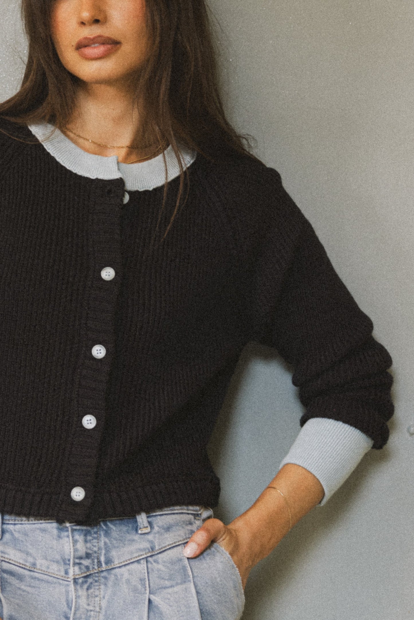 Ella Contrast Cardigan in Navy - FINAL SALE