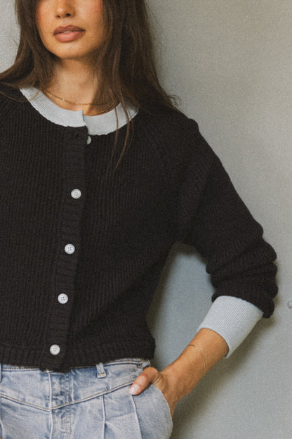 Ella Contrast Cardigan in Navy - FINAL SALE