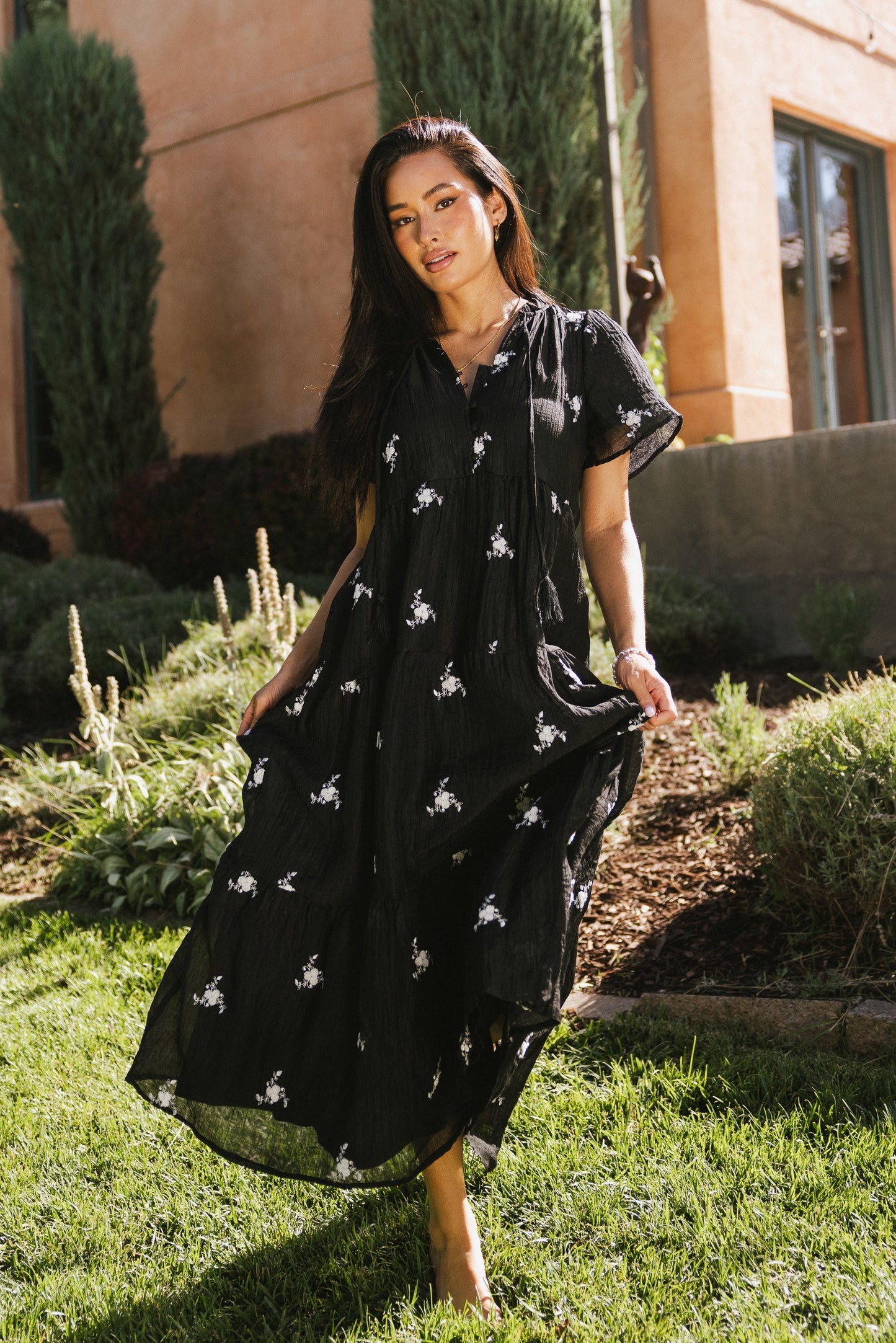 Flynn Embroidered Maxi Dress in Black - FINAL SALE