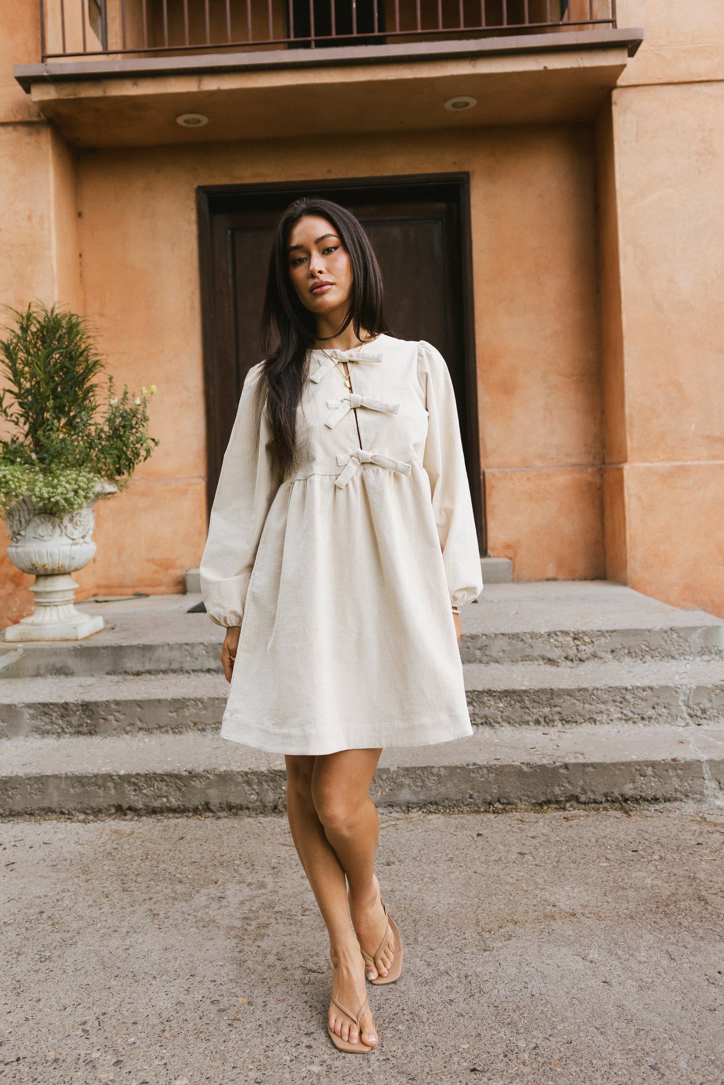 Tyler Peplum Mini Dress in Ivory Corduroy - FINAL SALE