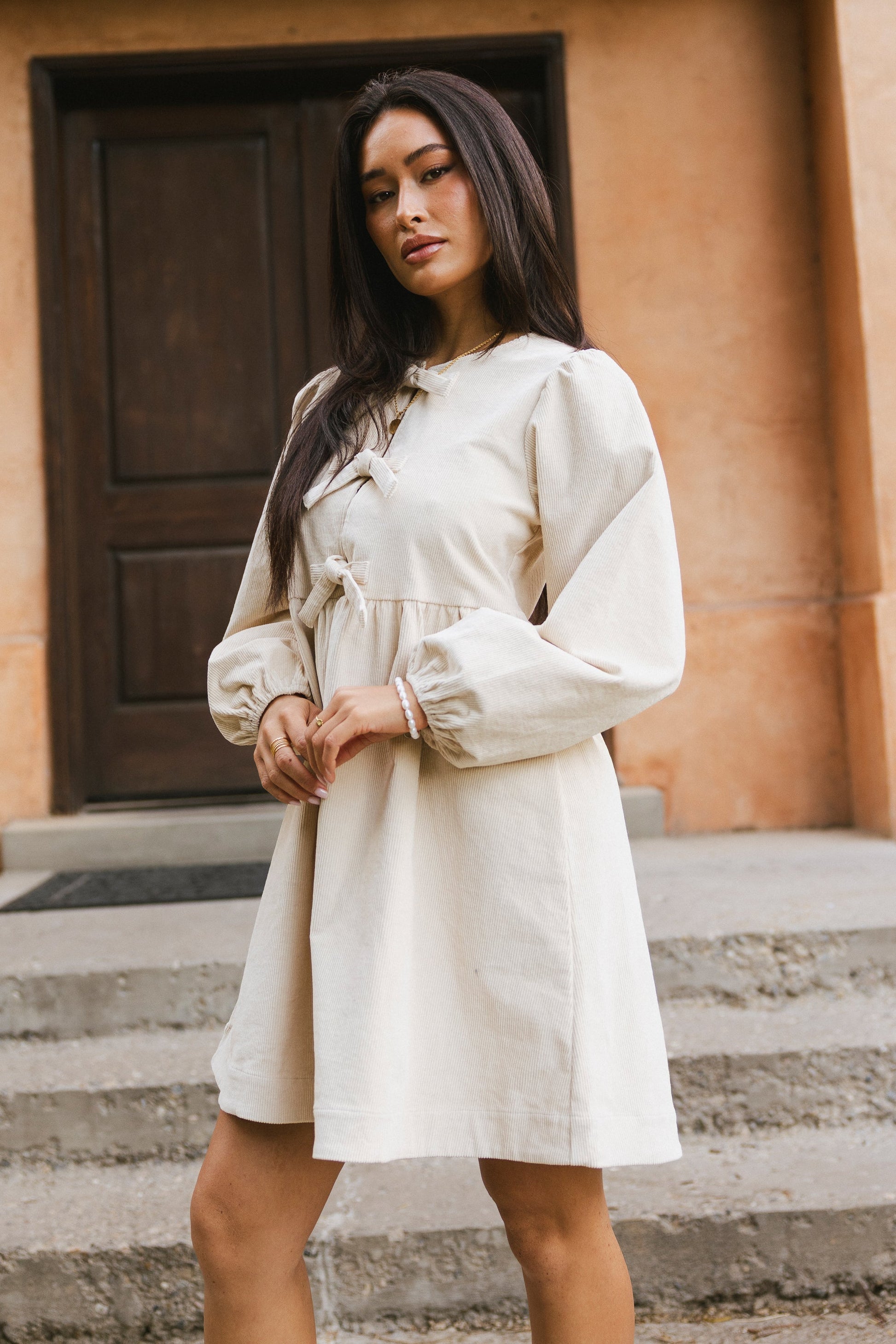 Tyler Peplum Mini Dress in Ivory Corduroy - FINAL SALE