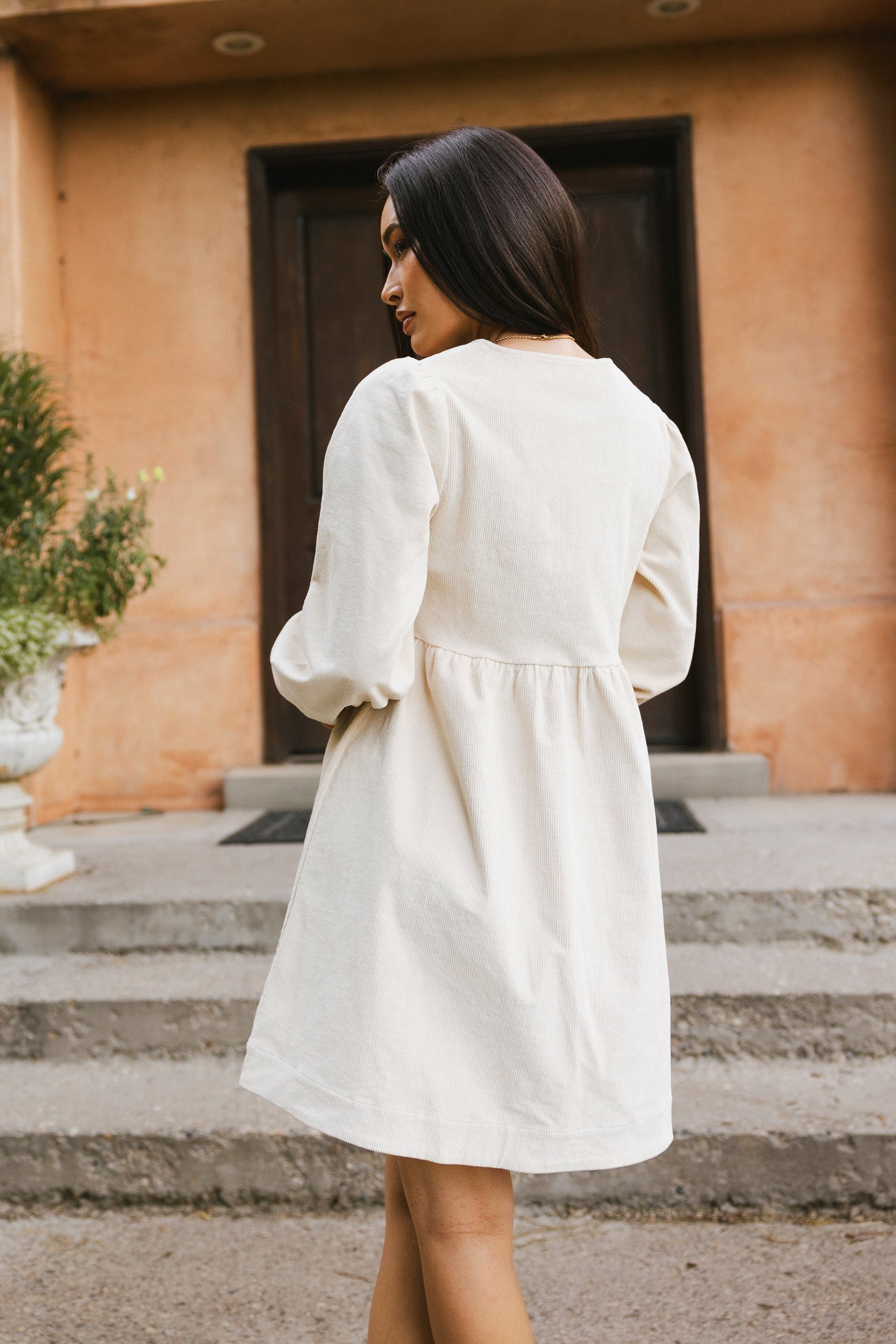 Tyler Peplum Mini Dress in Ivory Corduroy - FINAL SALE