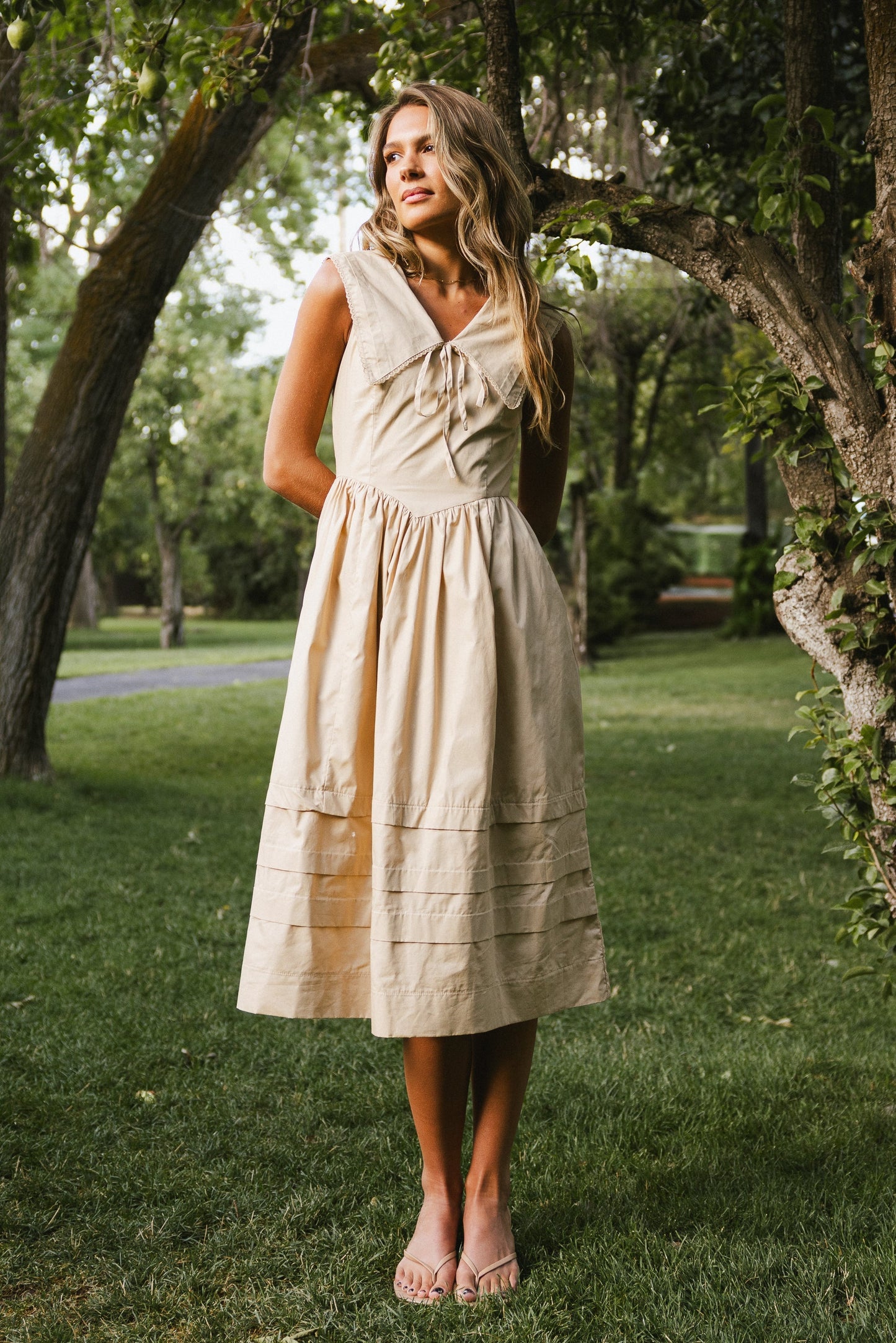 Louie Collared Midi Dress in Taupe - FINAL SALE