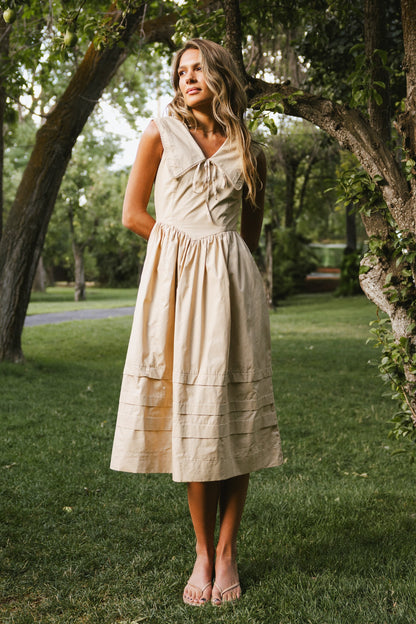 Louie Collared Midi Dress in Taupe - FINAL SALE