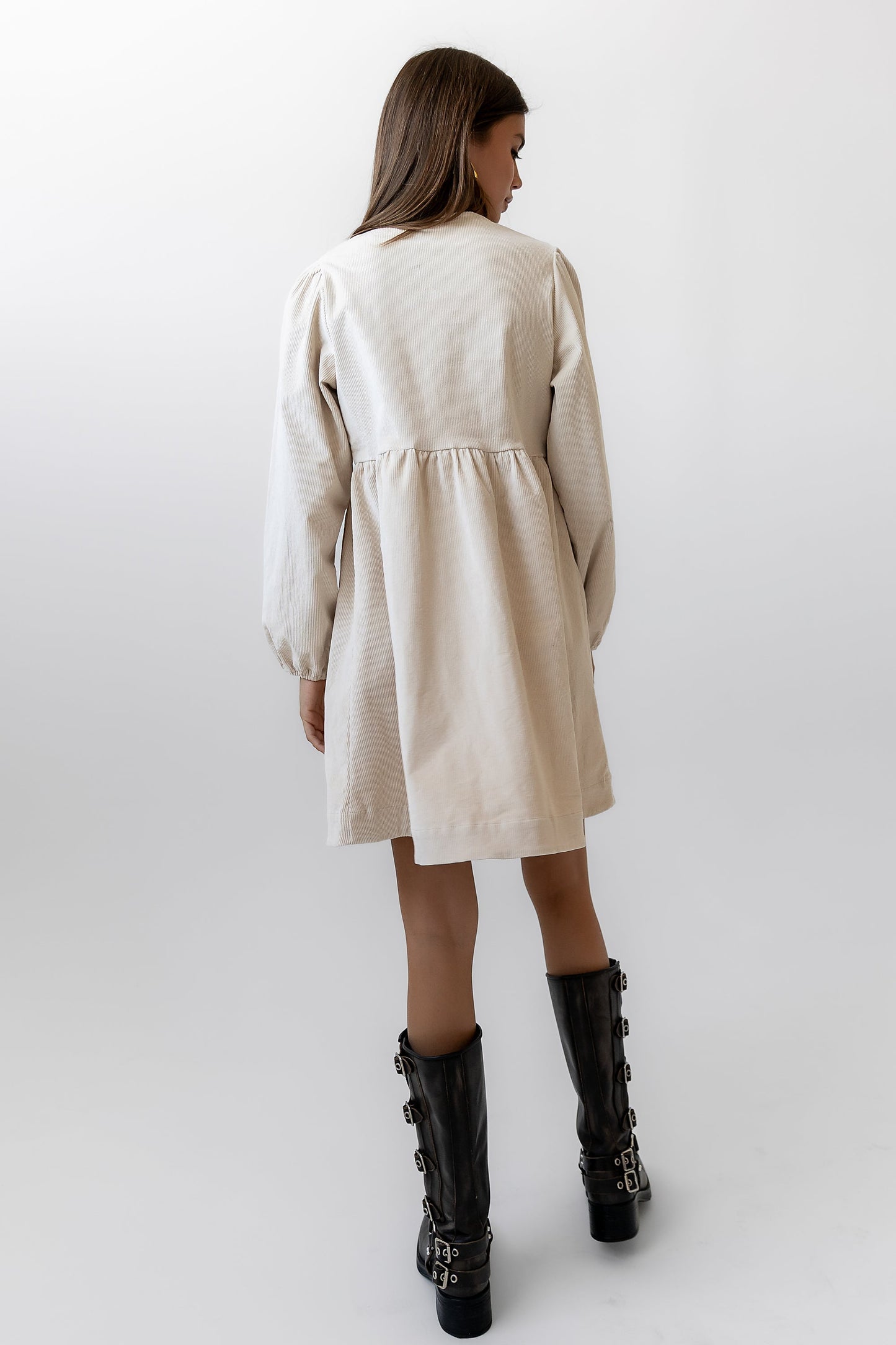 Tyler Peplum Mini Dress in Ivory Corduroy - FINAL SALE