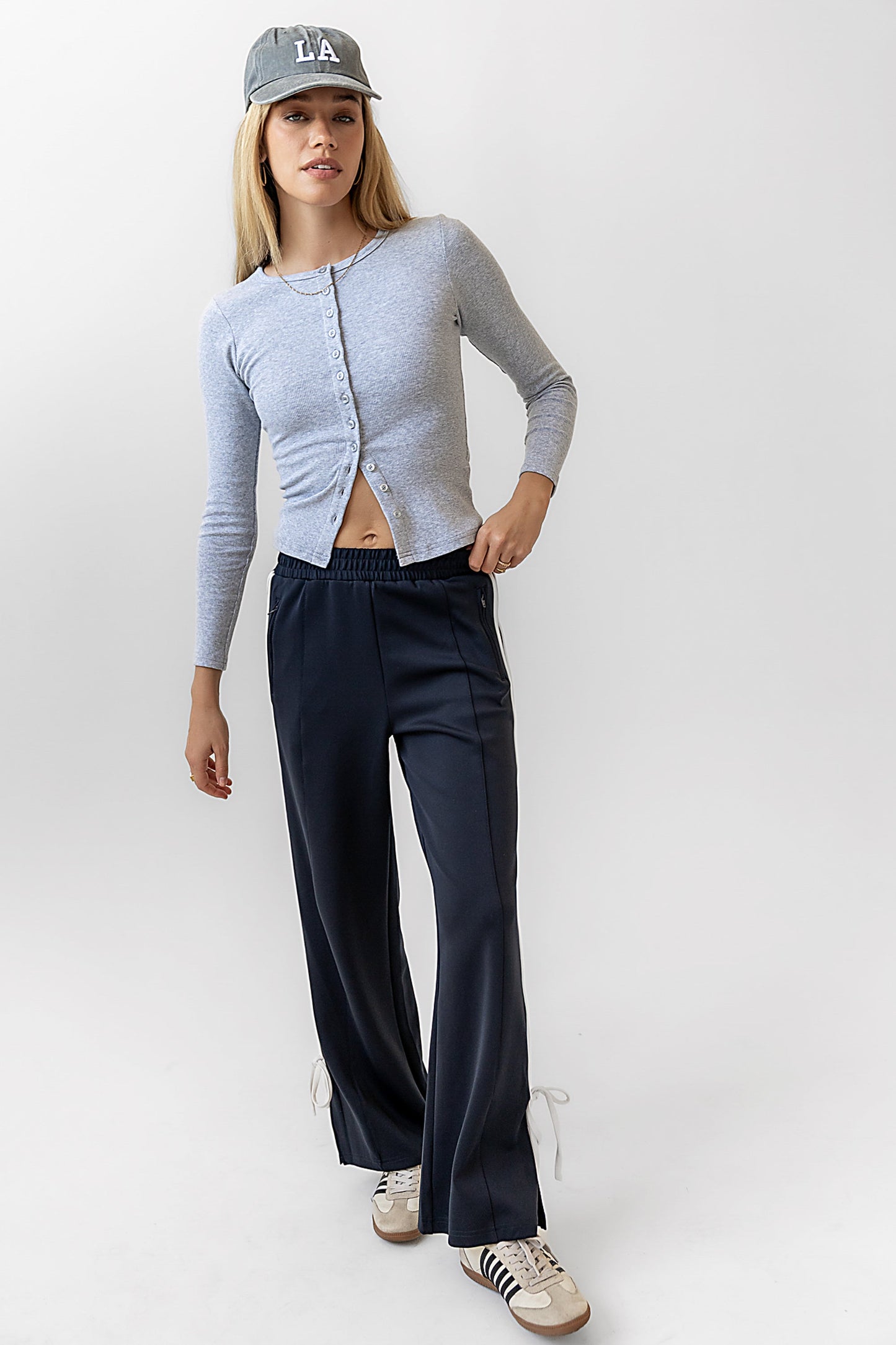 Mia Button Up Top in Grey