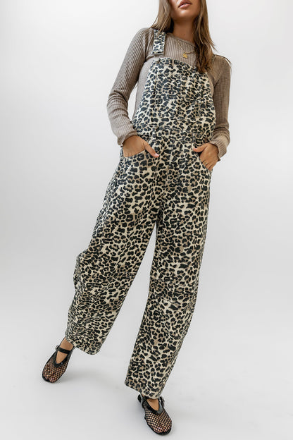 Tansy Denim Overalls in Leopard - FINAL SALE