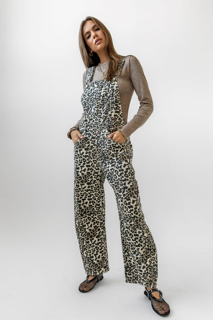 Tansy Denim Overalls in Leopard - FINAL SALE