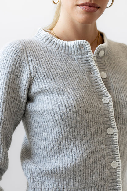 Darren Contrast Cardigan in Heather Grey - FINAL SALE
