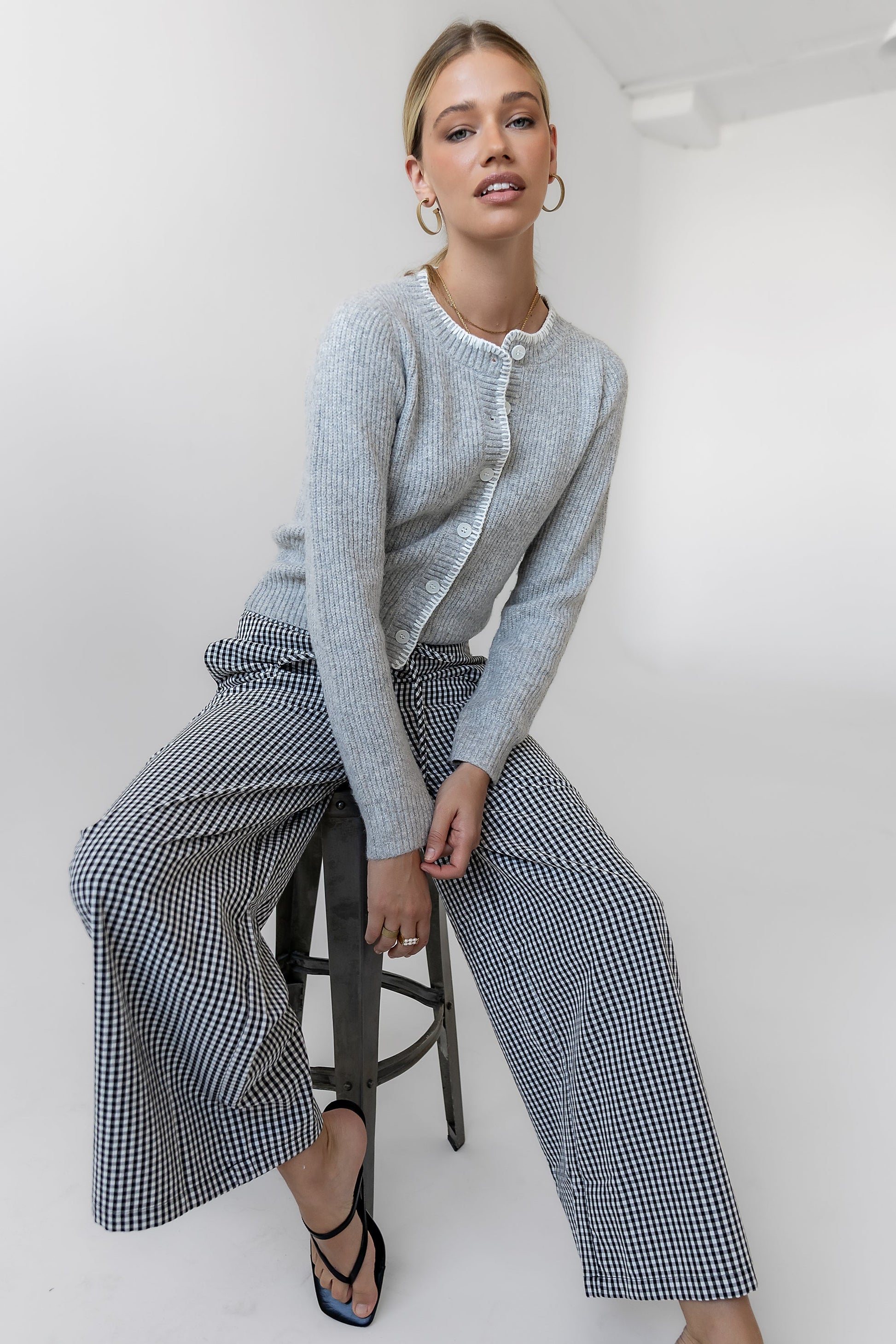 Ada Gingham Wide Leg Pants in Black - FINAL SALE
