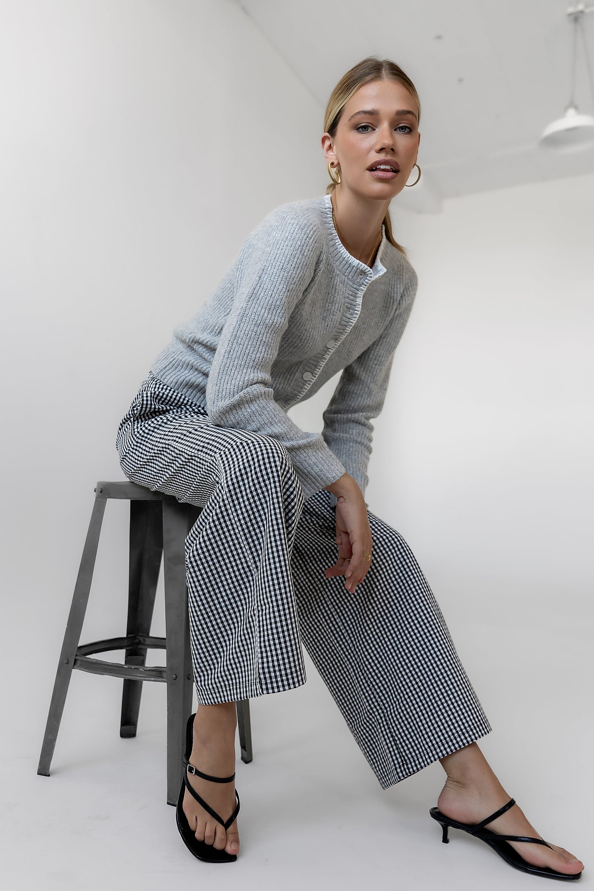 Ada Gingham Wide Leg Pants in Black - FINAL SALE