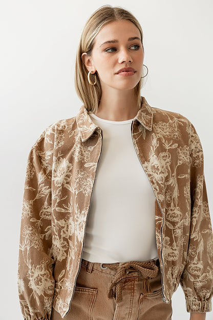 Kellie Floral Bomber Jacket in Camel - FINAL SALE