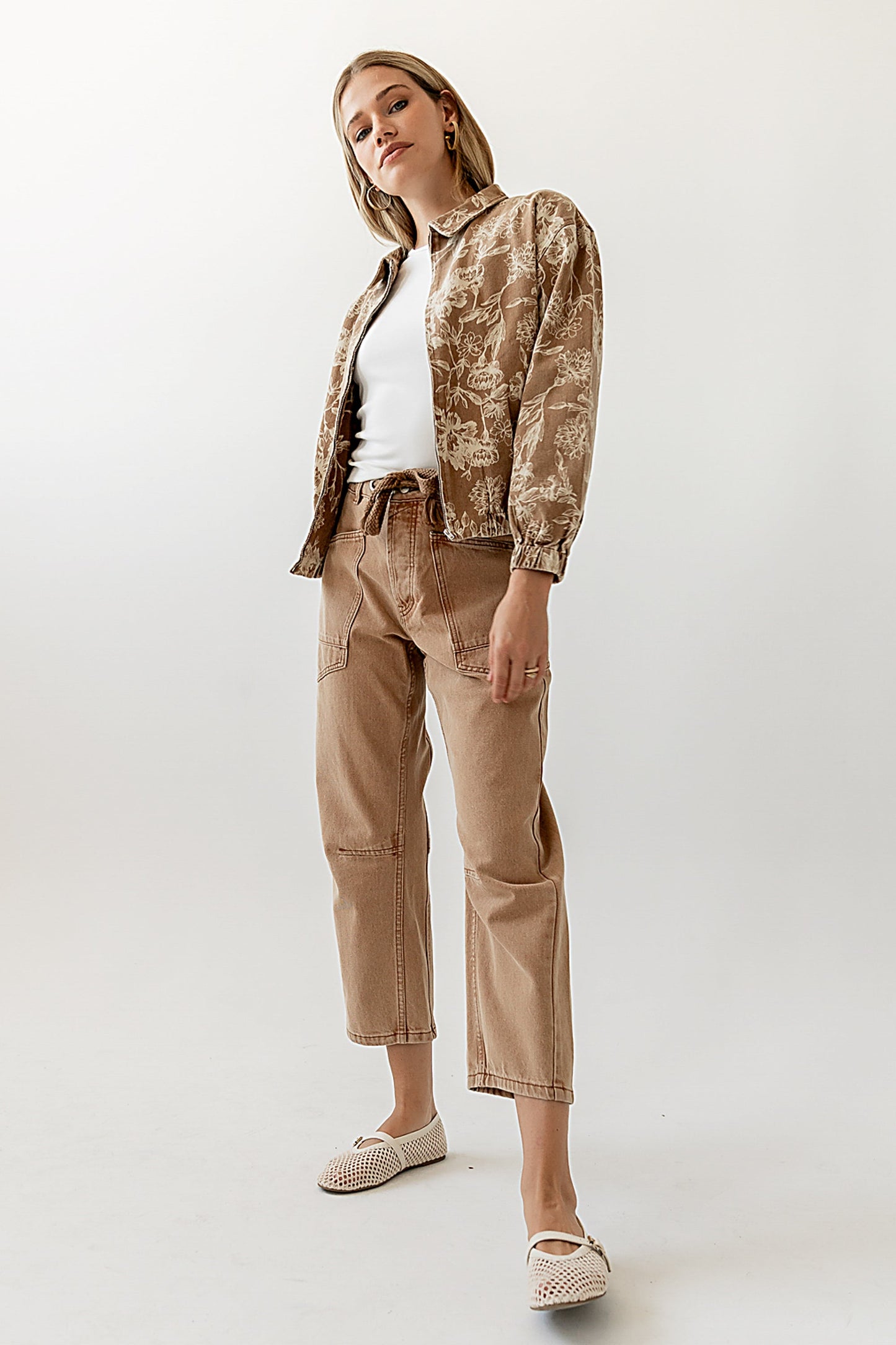 Kellie Floral Bomber Jacket in Camel - FINAL SALE