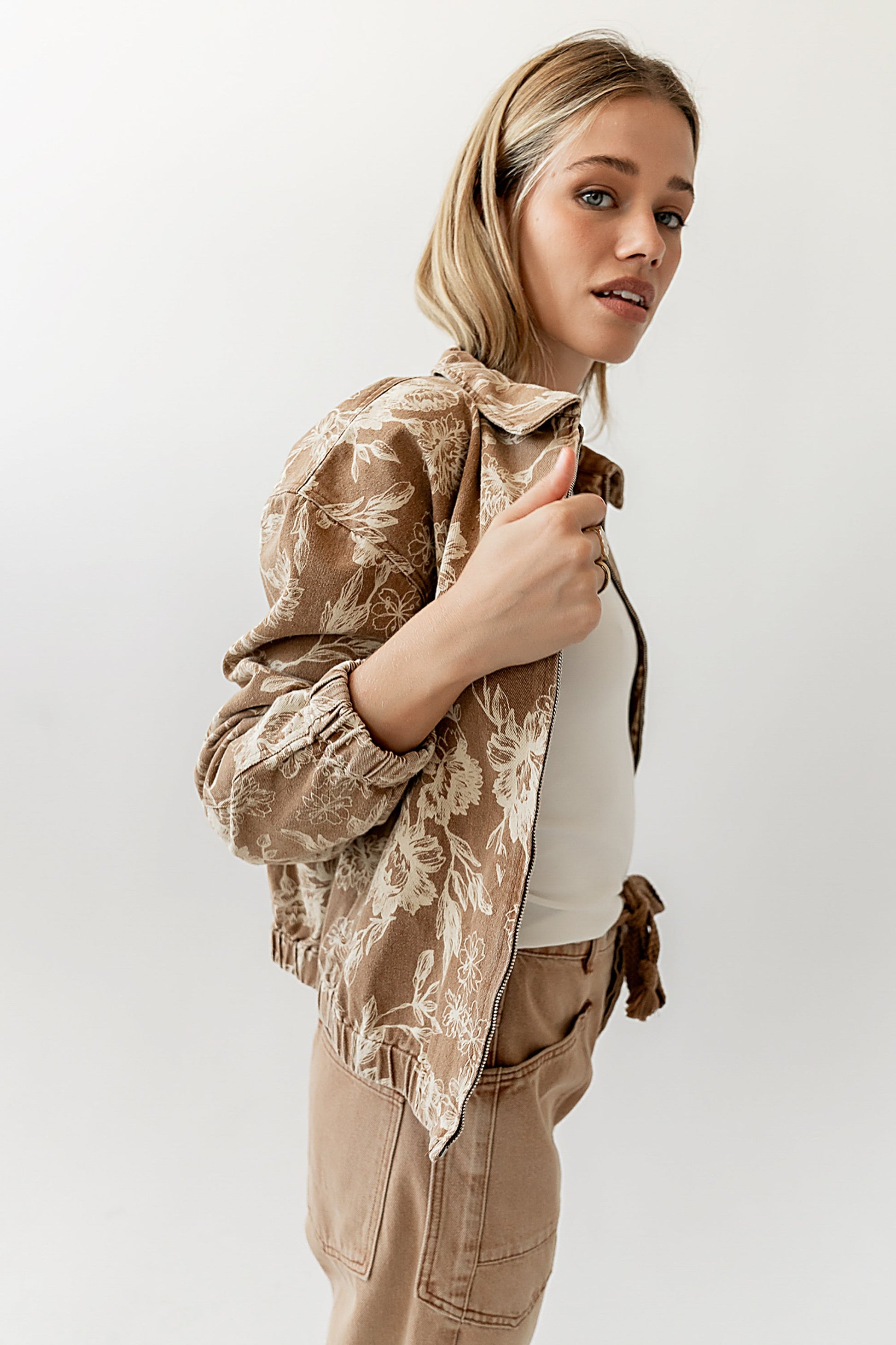Kellie Floral Bomber Jacket in Camel - FINAL SALE