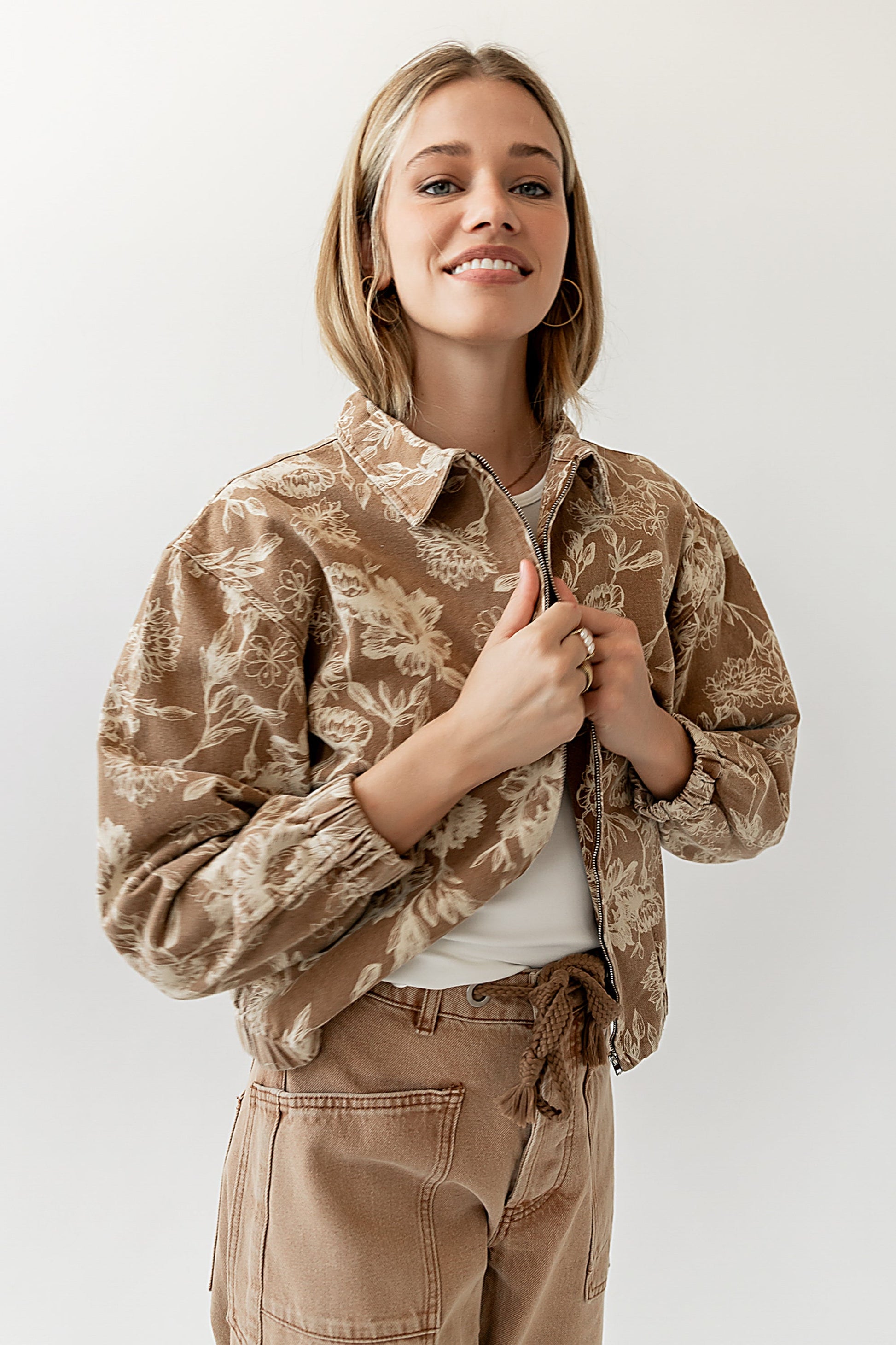 Kellie Floral Bomber Jacket in Camel - FINAL SALE