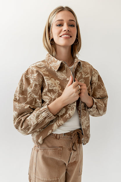 Kellie Floral Bomber Jacket in Camel - FINAL SALE