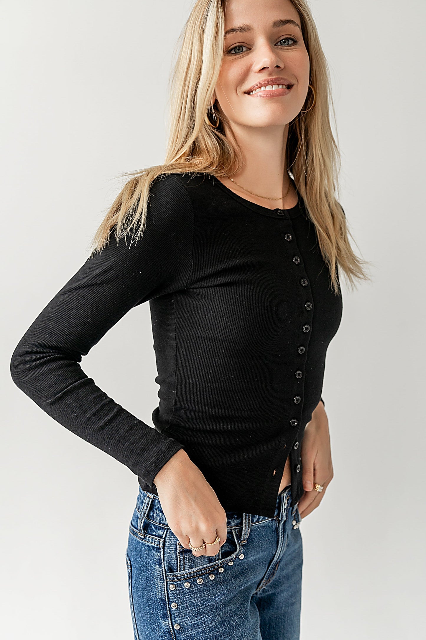 Mia Button Up Top in Black - FINAL SALE