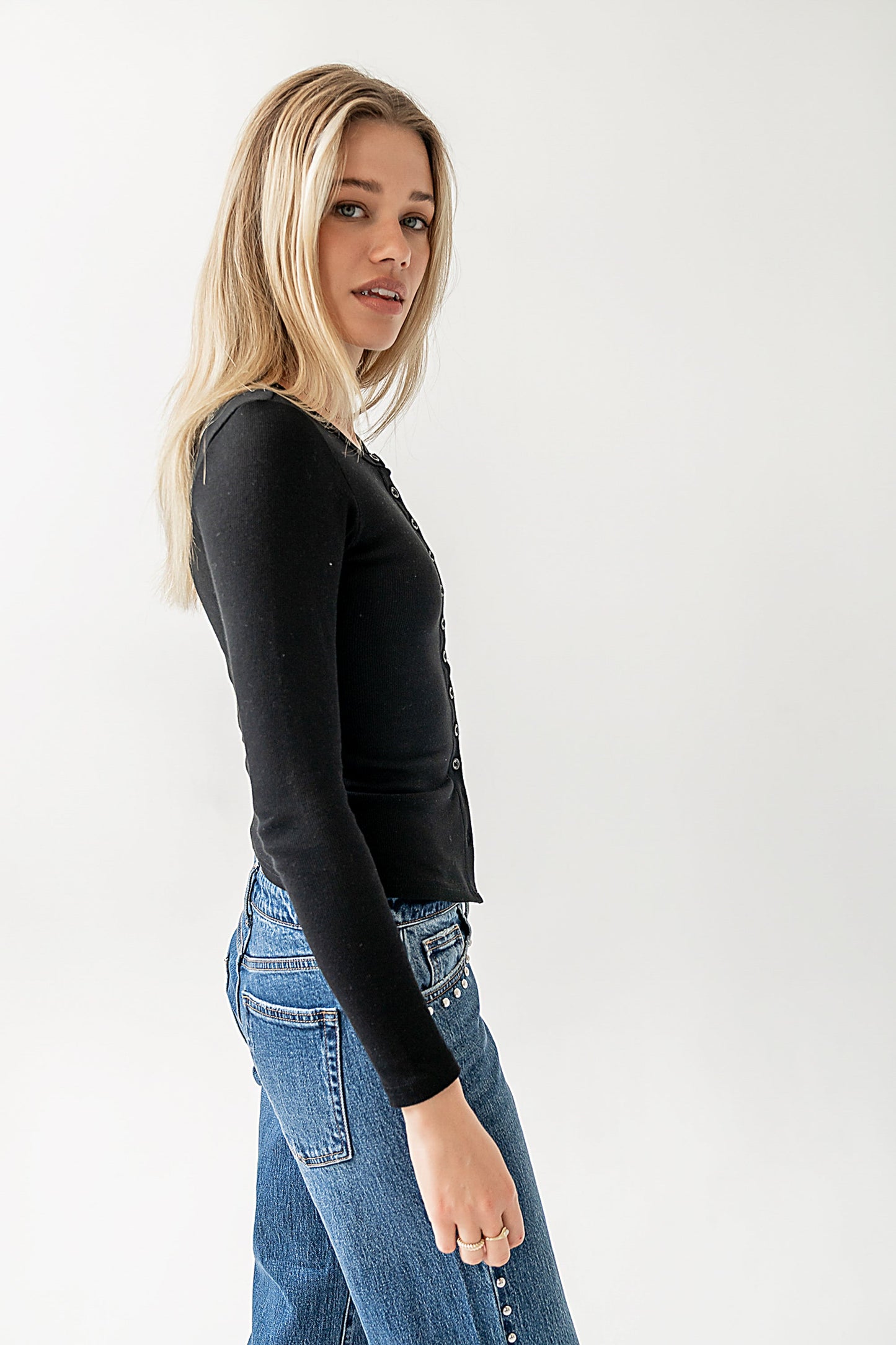 Mia Button Up Top in Black - FINAL SALE
