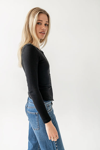 Mia Button Up Top in Black - FINAL SALE