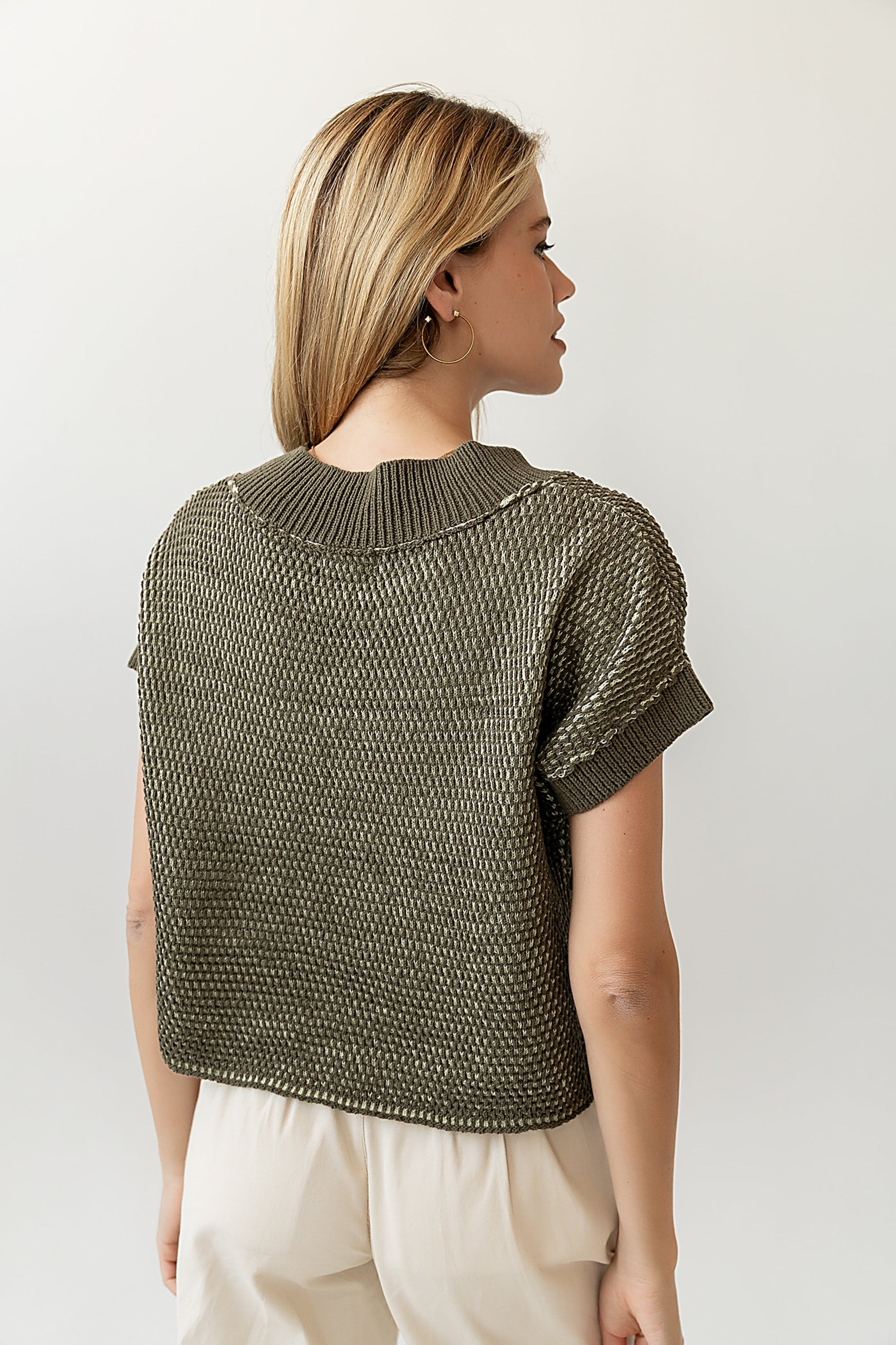 Saige Contrast Sweater in Olive - FINAL SALE