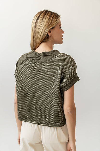 Saige Contrast Sweater in Olive - FINAL SALE