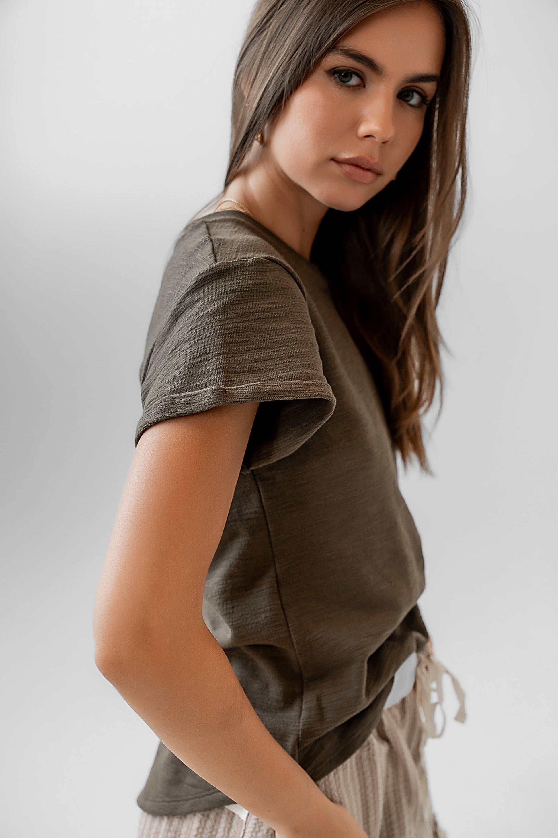 Selena Rolled Sleeve Shirt in Olive - FINAL SALE