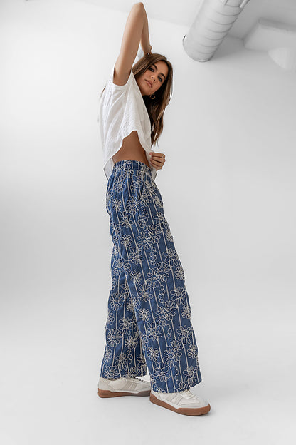 Alanna Embroidered Pants in Blue