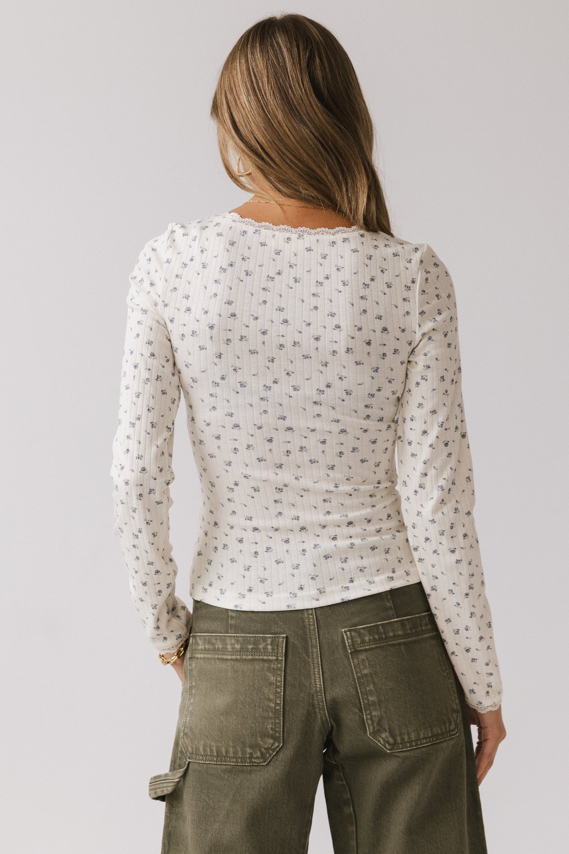 Archie Floral Top in Navy