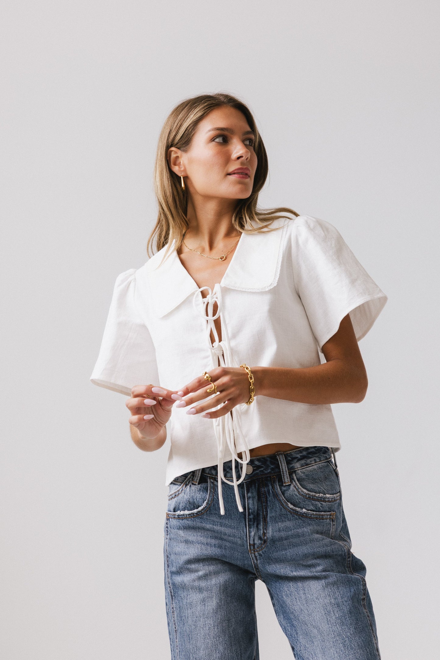 Ethan Tie Front Blouse in White - FINAL SALE