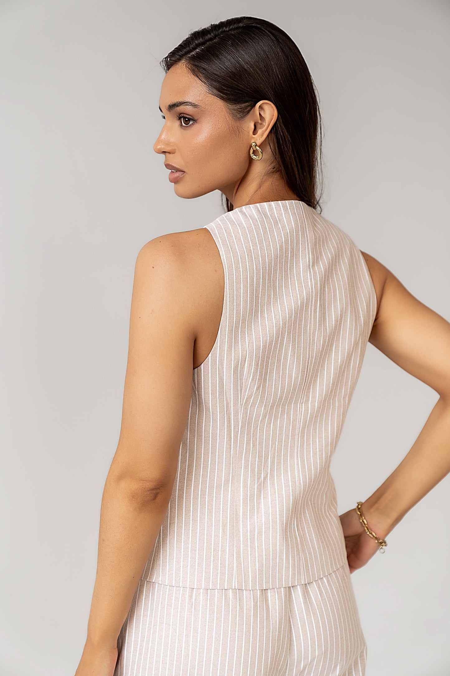 Rosa Striped Vest in Taupe