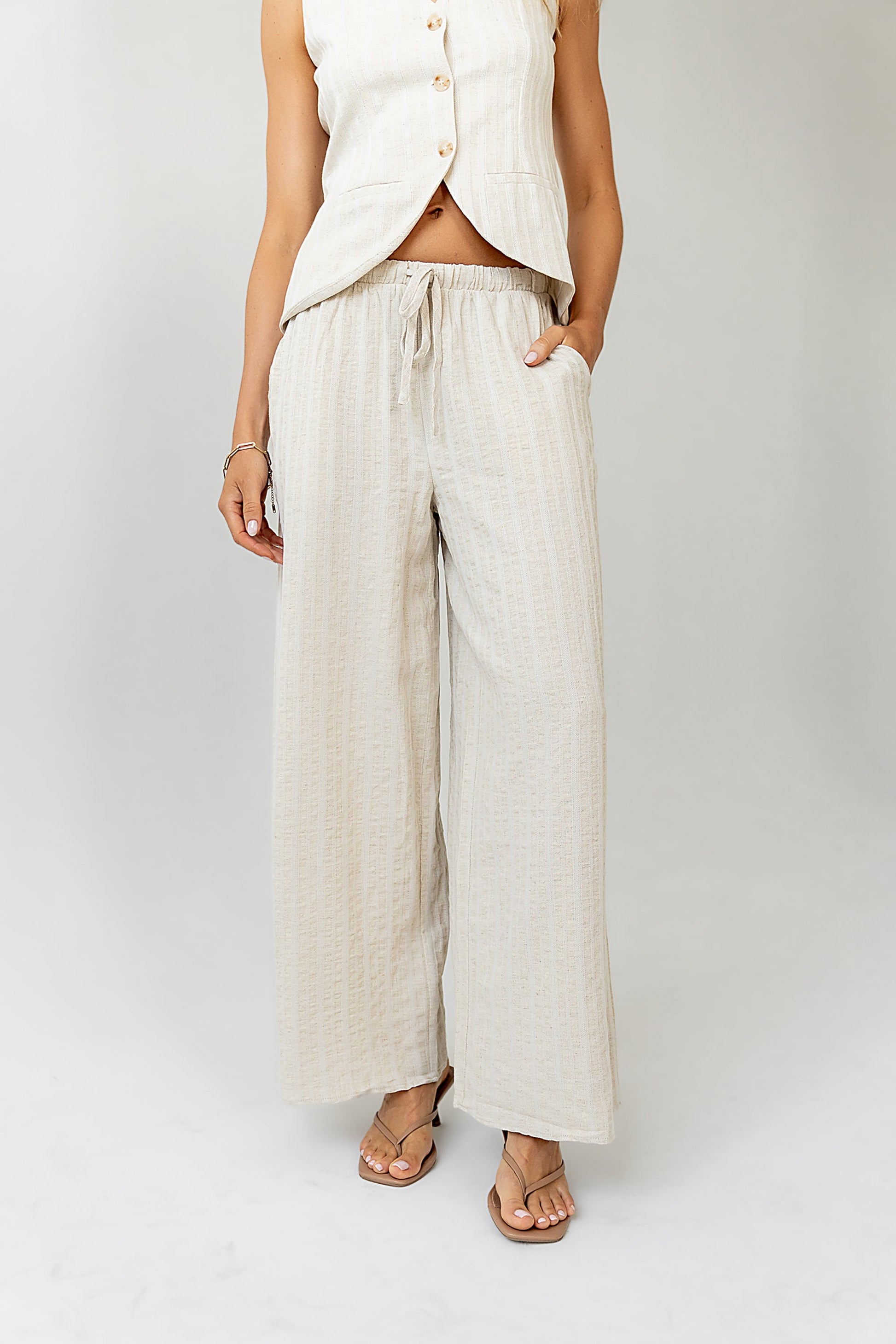 Lucy Striped Baggy Pants in Natural