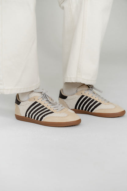 Stevie Striped Sneaker in Beige Shearling