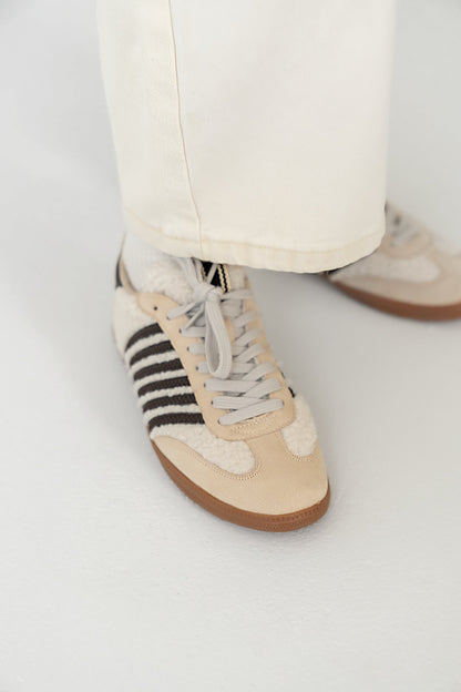 Stevie Striped Sneaker in Beige Shearling