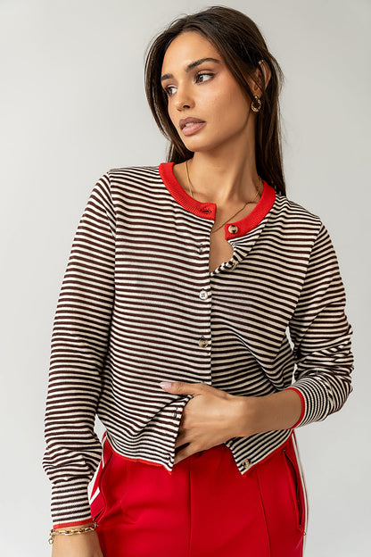 Josy Button Front Cardigan in Red - FINAL SALE