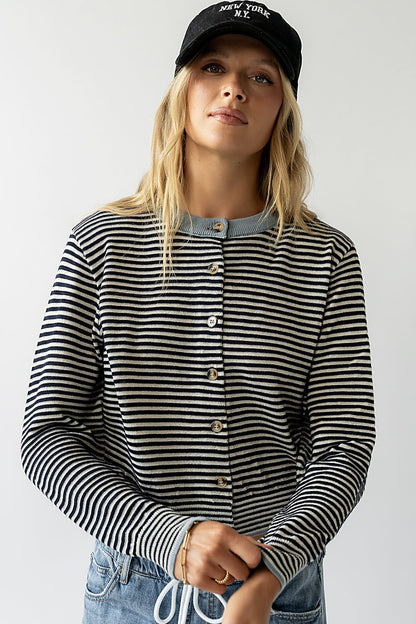Josy Button Front Cardigan in Dusty Blue