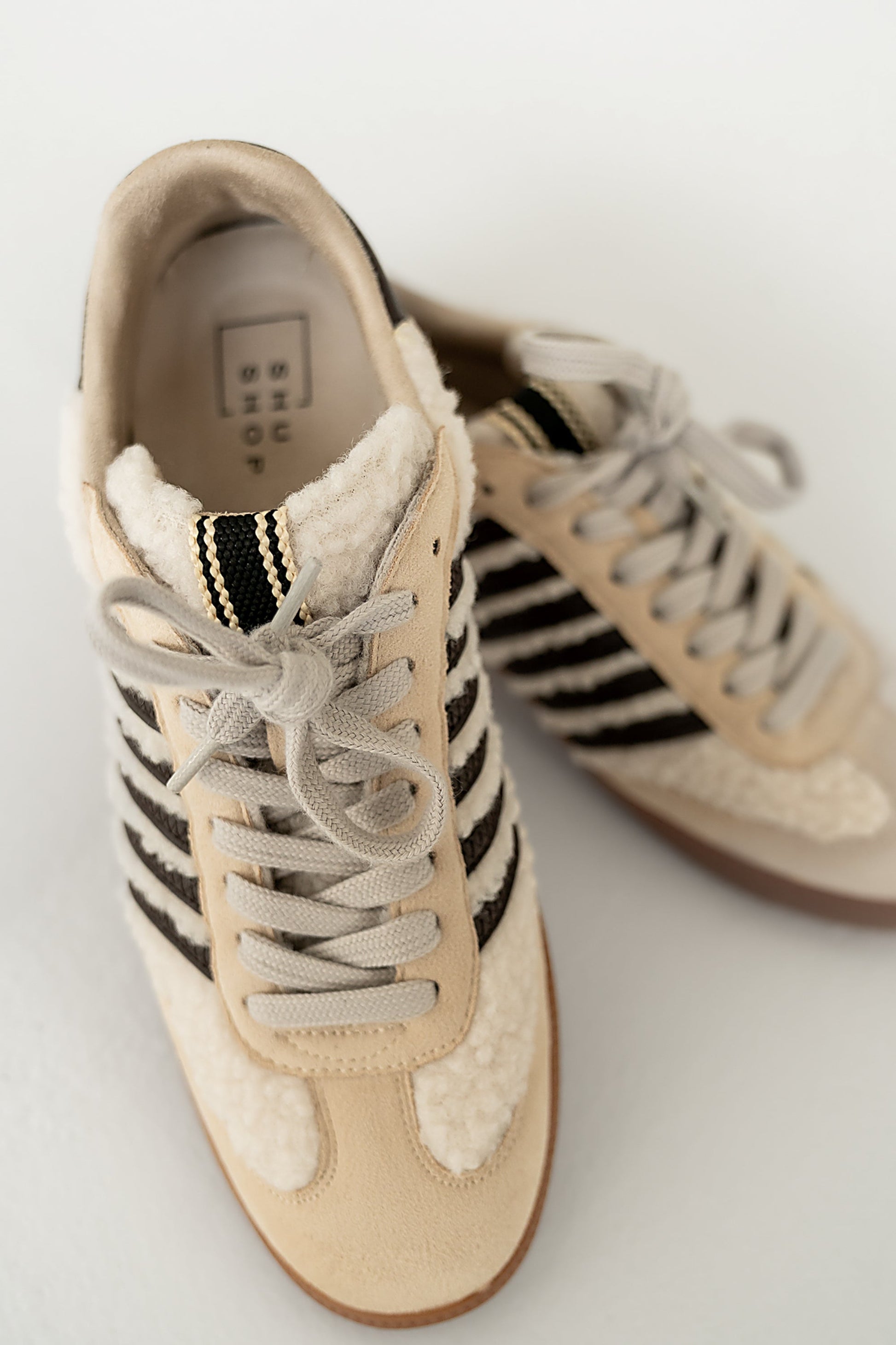 Stevie Striped Sneaker in Beige Shearling