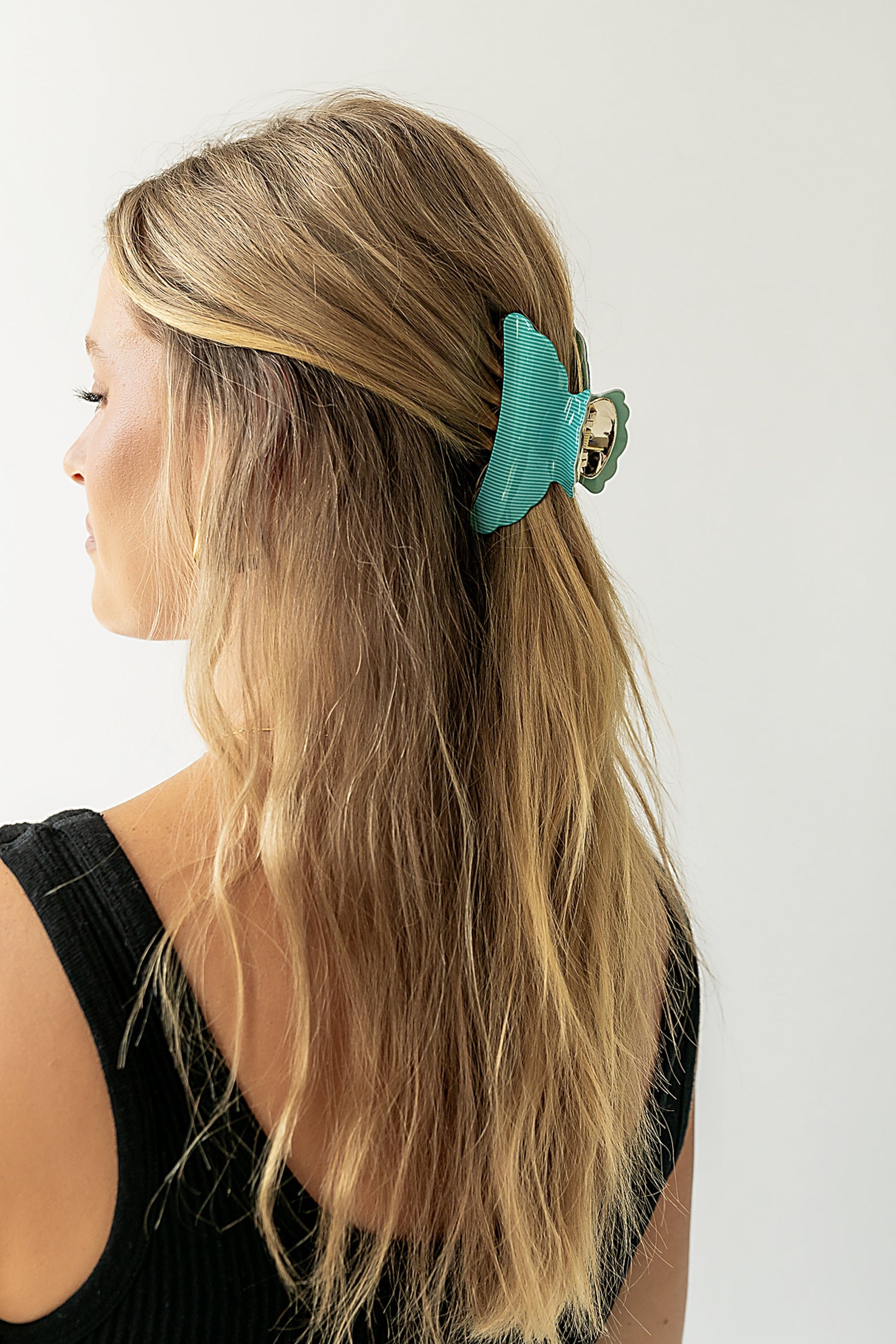 Striped Claw Clip in Turquoise