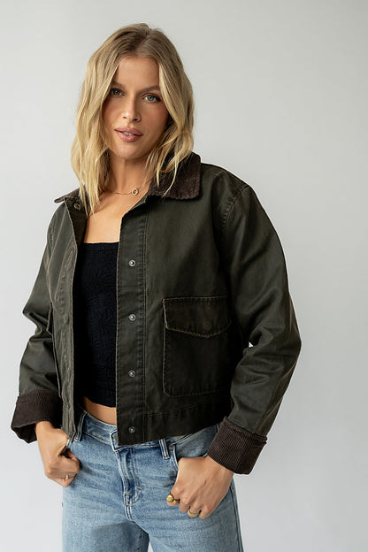 Krue Contrast Jacket in Olive - FINAL SALE