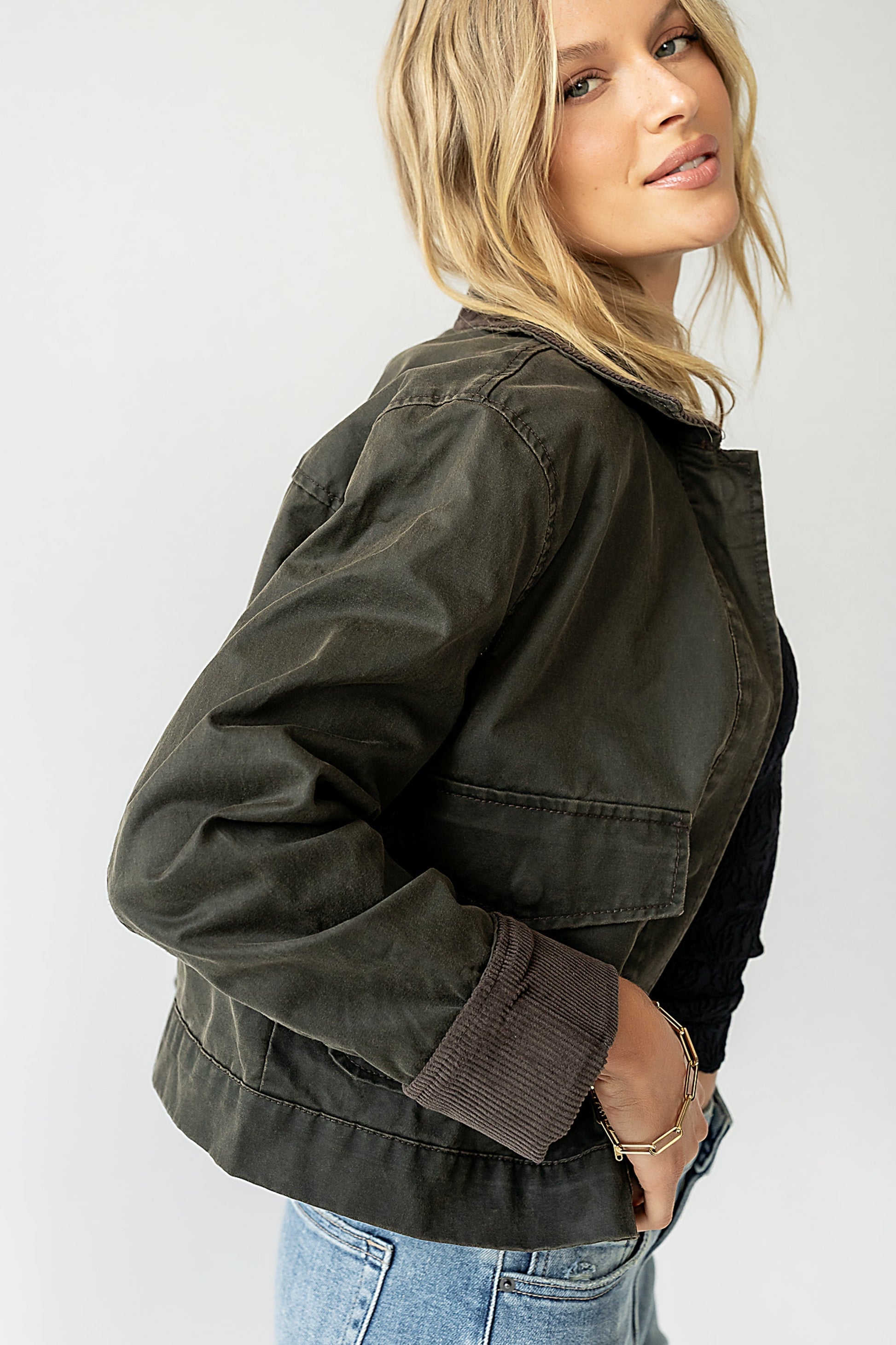 Krue Contrast Jacket in Olive - FINAL SALE