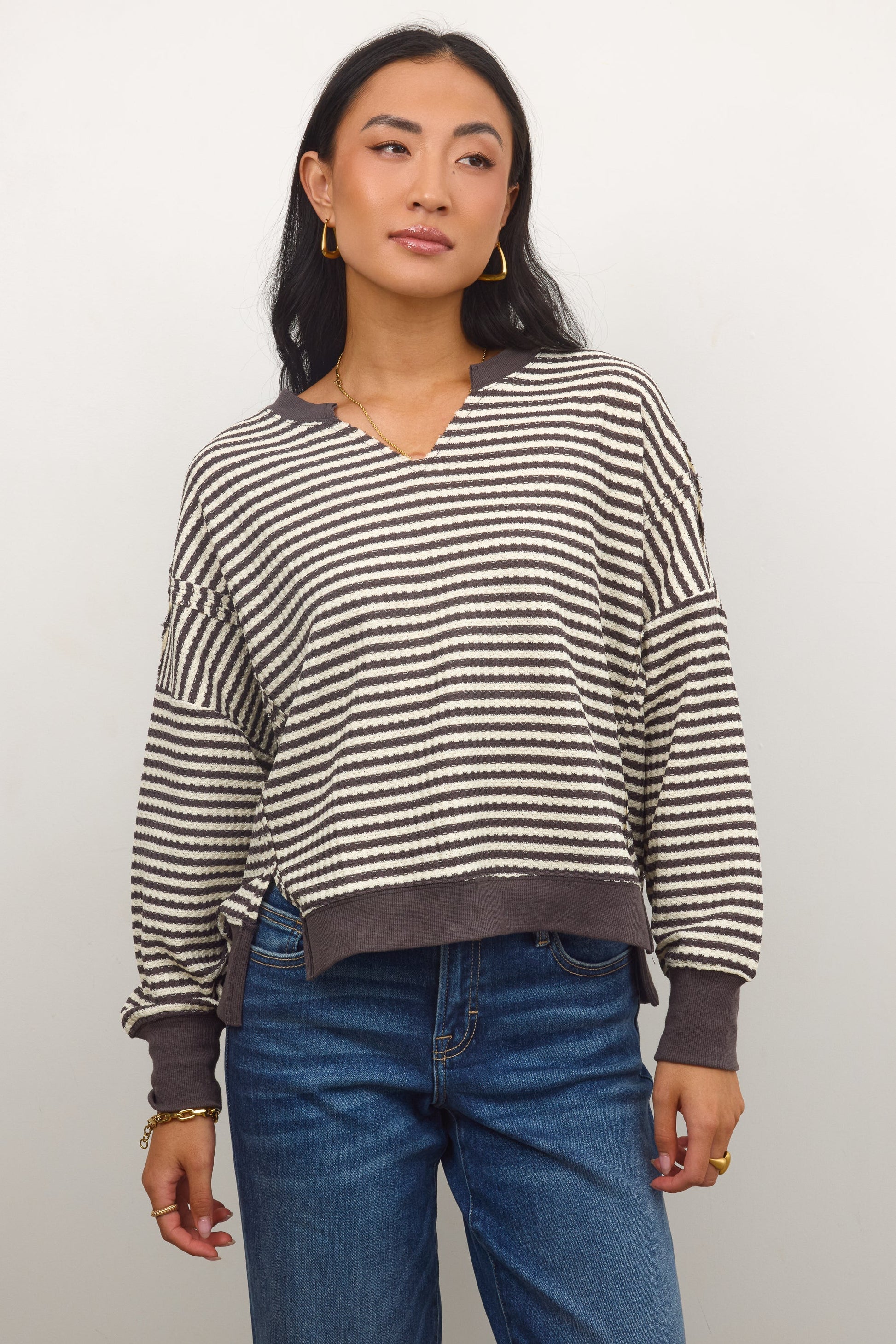 Wells Striped Top in Charcoal