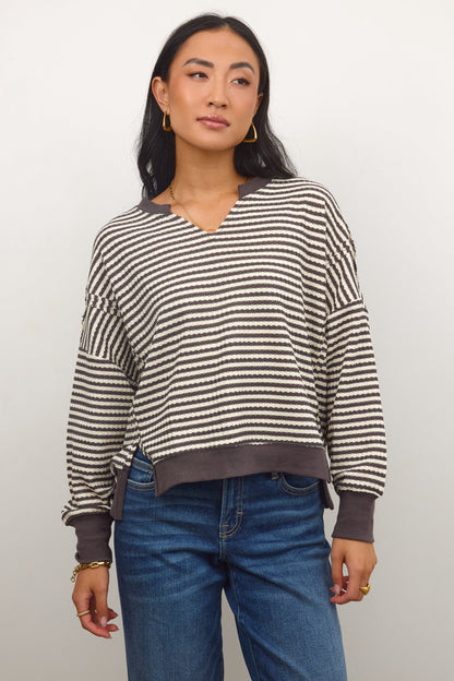 Wells Striped Top in Charcoal