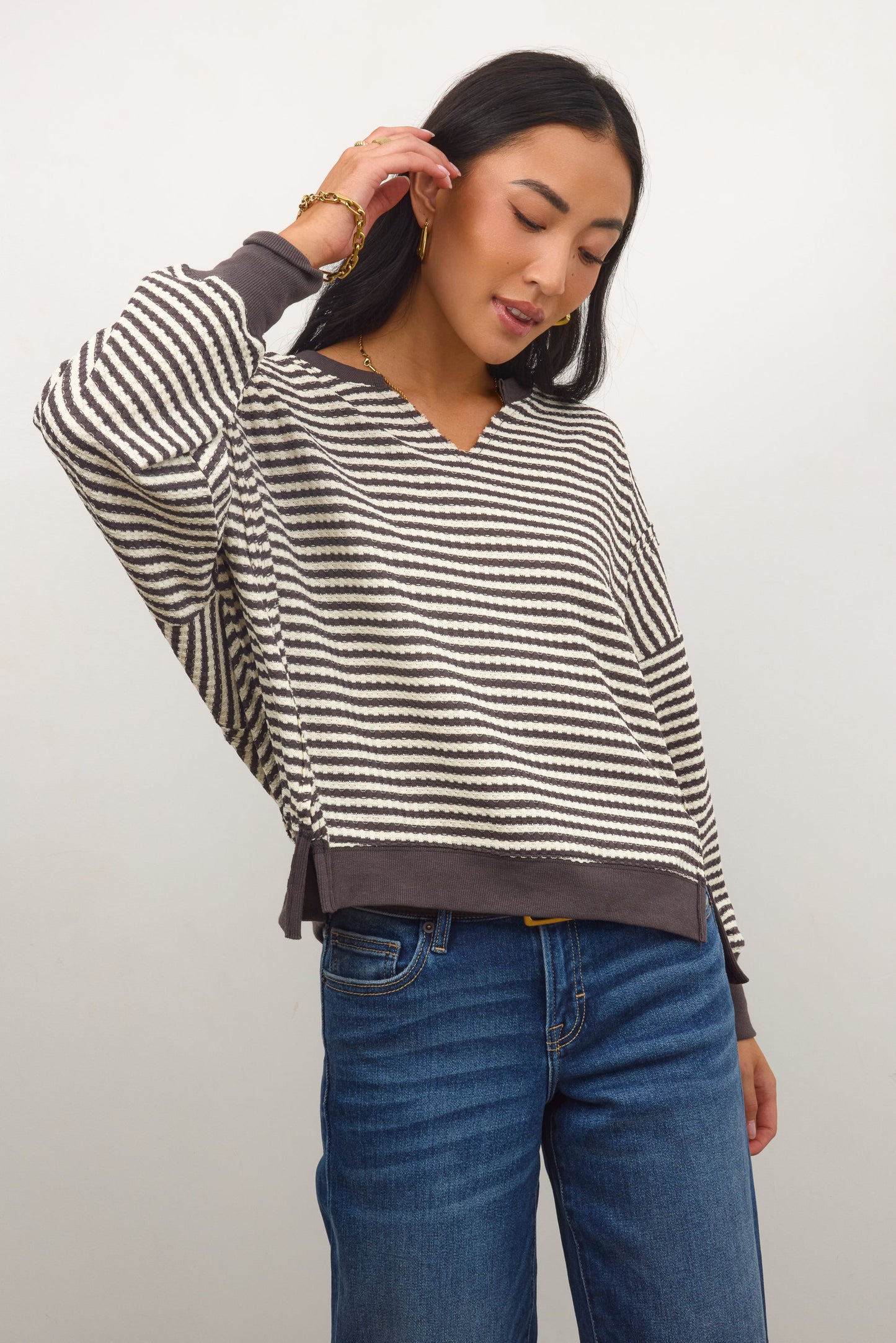 Wells Striped Top in Charcoal
