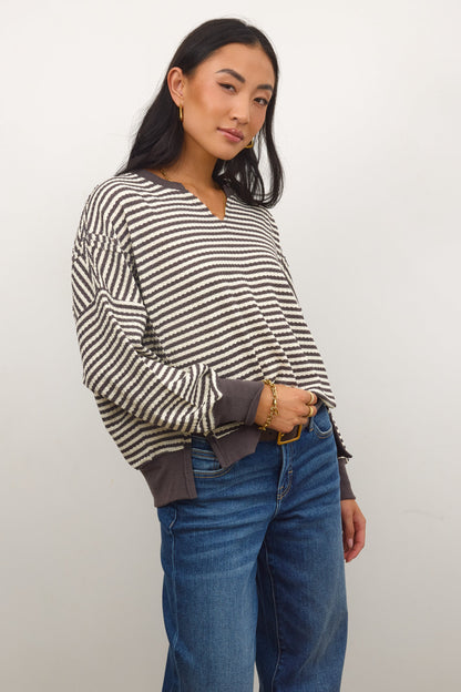 Wells Striped Top in Charcoal
